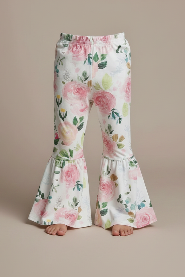 Pantalon Fluide Blanc Floral Évasé Confortable Enfant - Maille - vue 3