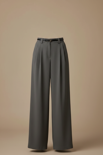 Pantalon Fluide Gris Ample Taille Haute Élégant Plissé - Polyester - vue 3