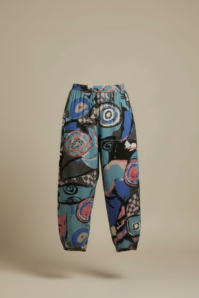 Pantalon Fluide Imprimé Abstrait Ample Décontracté Femme - Viscose - vue 3