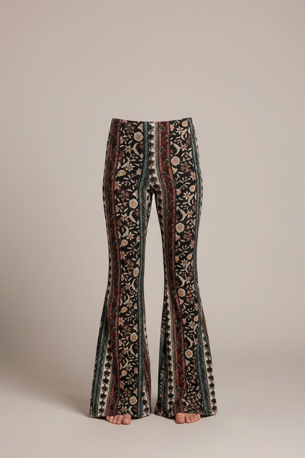 Pantalon Fluide Évasé Imprimé Bohème Floral Multicolore - Maille - vue 3