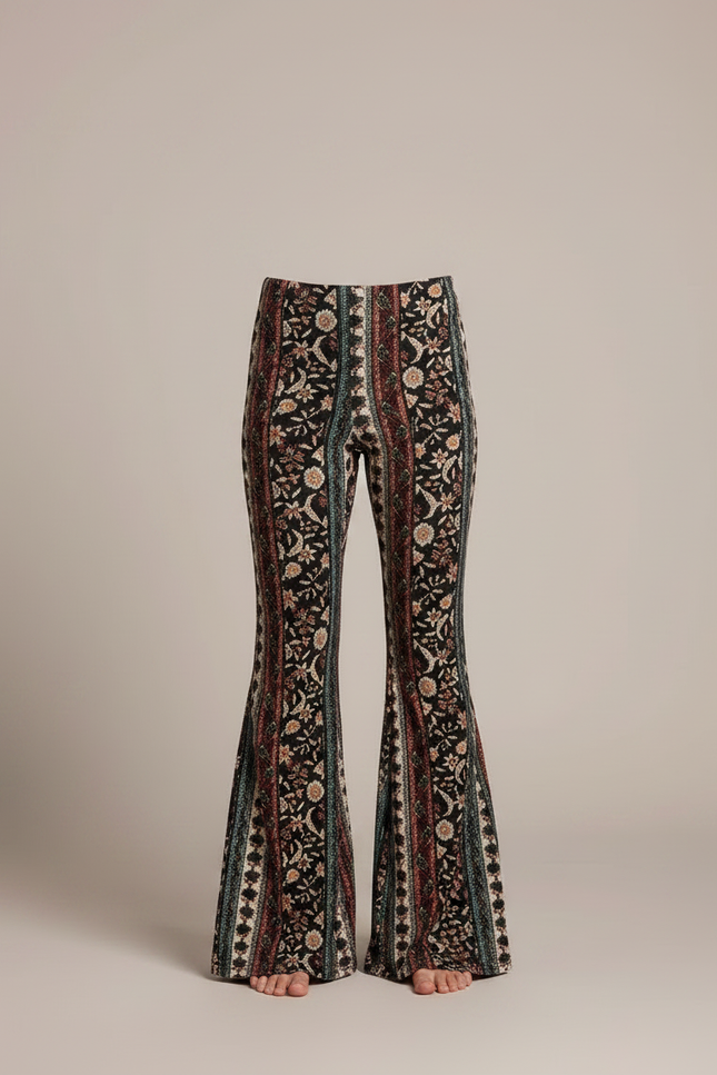 Pantalon Fluide Évasé Imprimé Bohème Floral Multicolore - Maille - vue 3