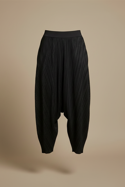 Pantalon Fluide Noir Plissé Ample Décontracté Confortable - Polyester - vue 3