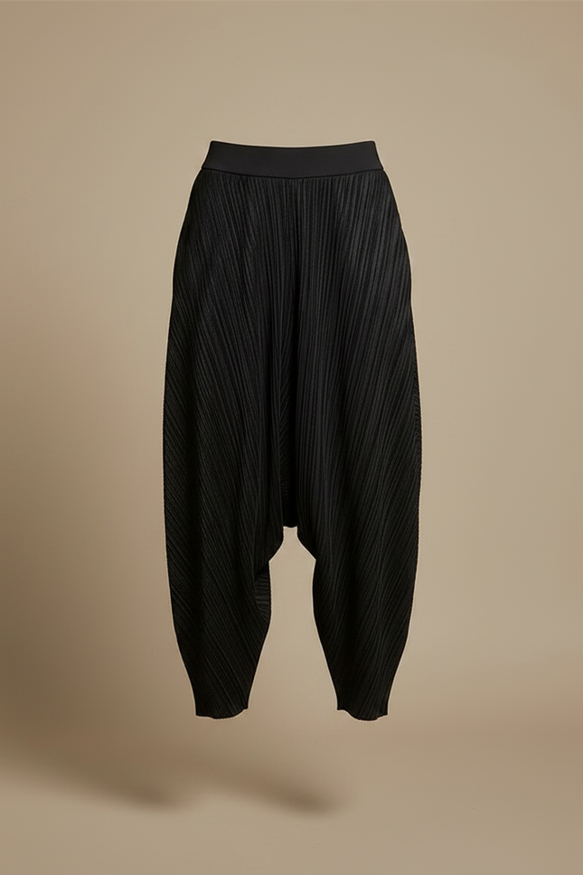 Pantalon Fluide Noir Plissé Ample Décontracté Confortable - Polyester - vue 3