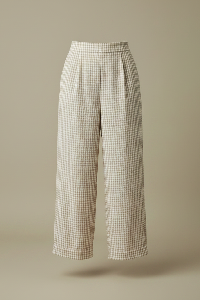 Pantalon Fluide Carreaux Vichy Ample Beige Confortable - Lin - vue 3