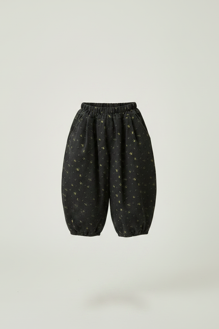 Pantalon Fluide Noir Ample Fleuri Fille - Cordé - vue 3
