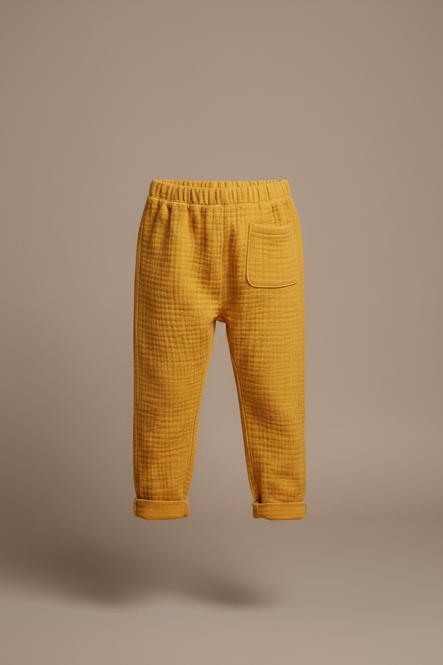 Pantalon Fluide Jaune Moutarde Coton Ample Confortable - vue 3