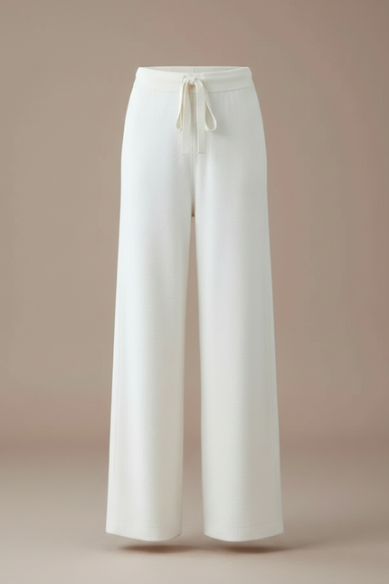 Pantalon Fluide Blanc Laine Mérinos Ample Cordon - vue 3