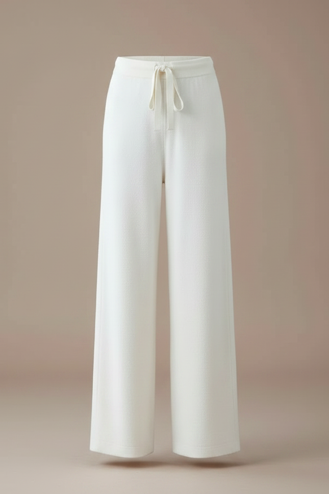 Pantalon Fluide Blanc Laine Mérinos Ample Cordon - vue 3
