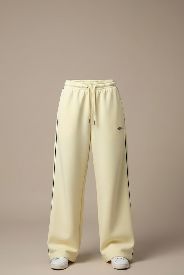 Pantalon Fluide Écru Ample Rayures Latérales Décontracté - Jaune Molleton - vue 3