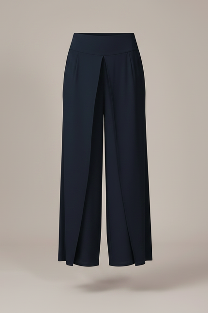 Pantalon Fluide Bleu Marine Plissé Ample Élégant - Viscose - vue 3