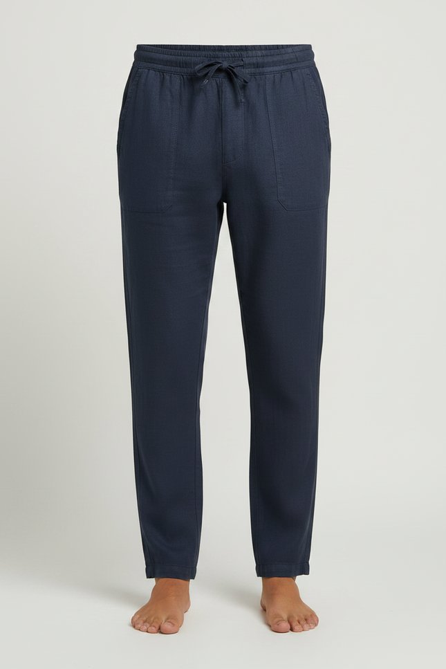 Pantalon Fluide Homme Coton Lin Bleu Marine Décontracté - vue 3