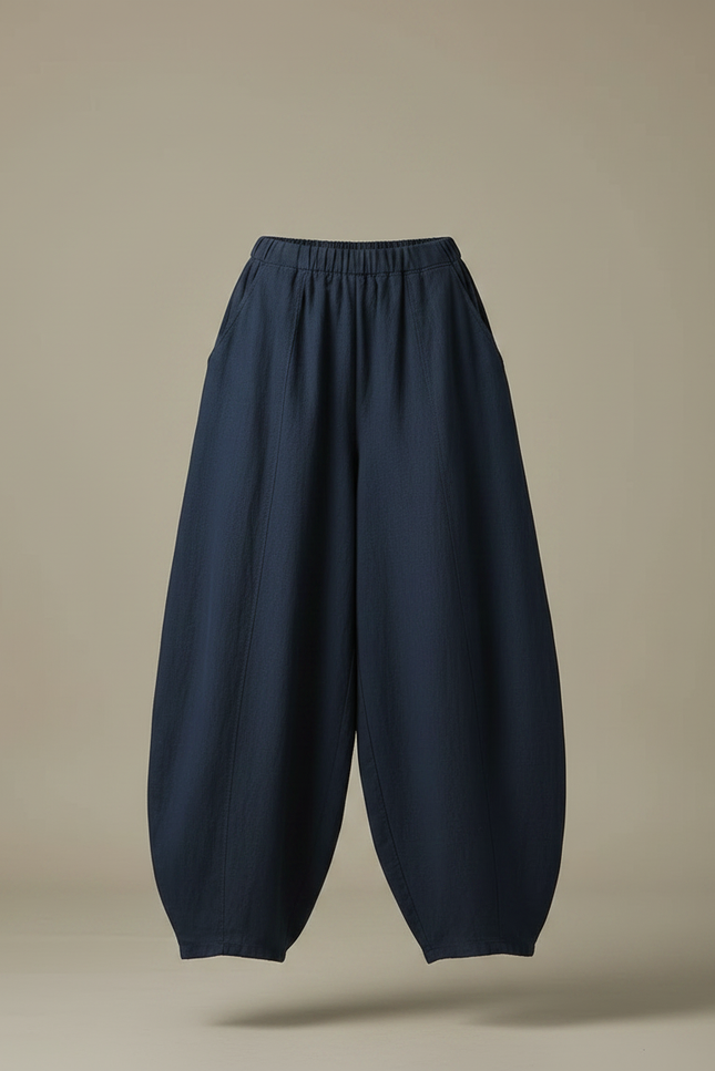 Pantalon Fluide Bleu Marine Ample Lin Coton Femme - vue 3