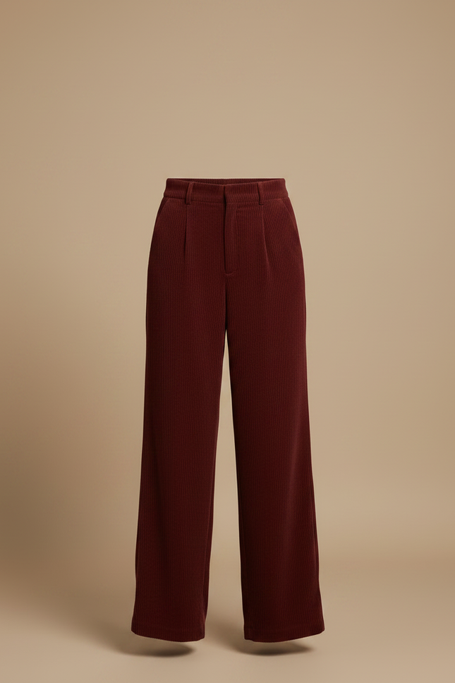 Pantalon Velours Fluide Femme - Bordeaux Cordé - vue 3