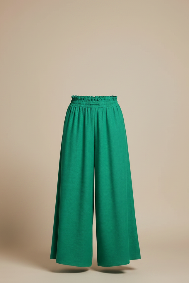 Pantalon Fluide Femme Ceinture Elastique - Vert Viscose - vue 3