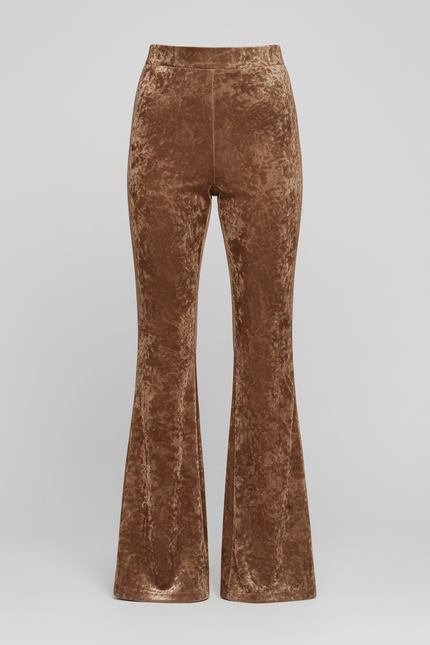 Pantalon Fluide Velours Marron Évasé Taille Haute Élégant - vue 3