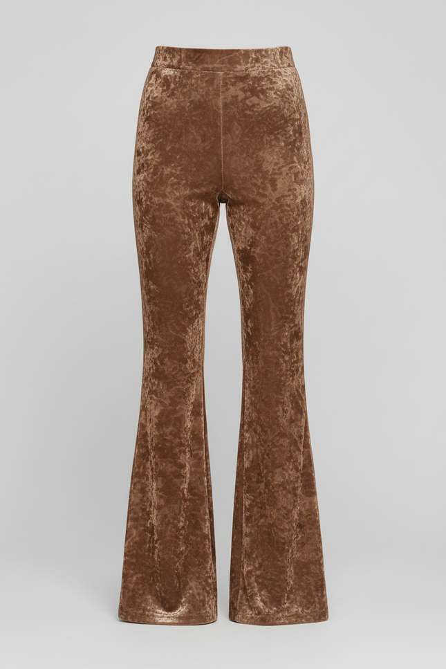 Pantalon Fluide Velours Marron Évasé Taille Haute Élégant - vue 3