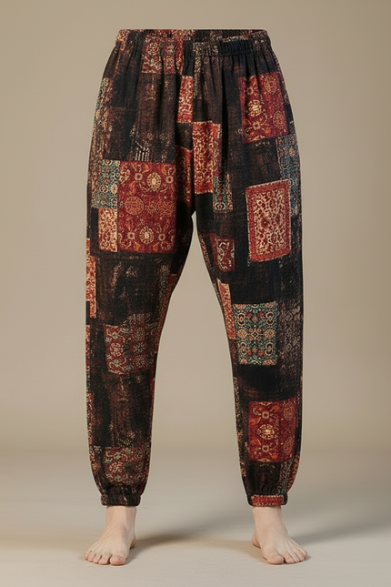 Pantalon Fluide Harem Imprimé Ethnique Ample Coton Lin - vue 3