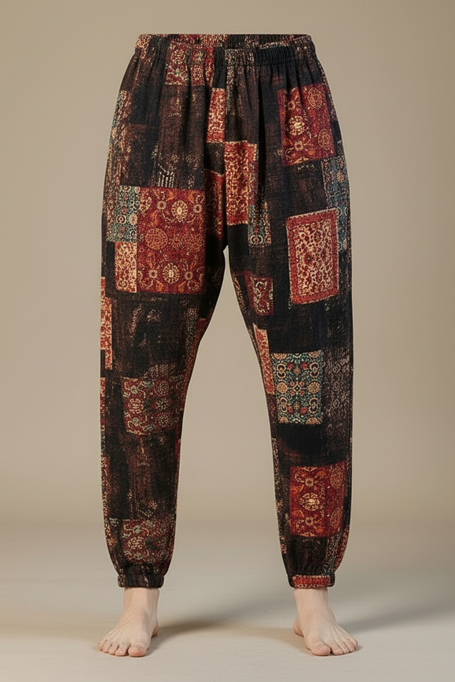 Pantalon Fluide Harem Imprimé Ethnique Ample Coton Lin - vue 3