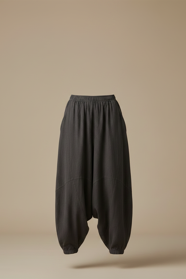 Pantalon Fluide Gris Ample Coton Lin Décontracté - vue 3