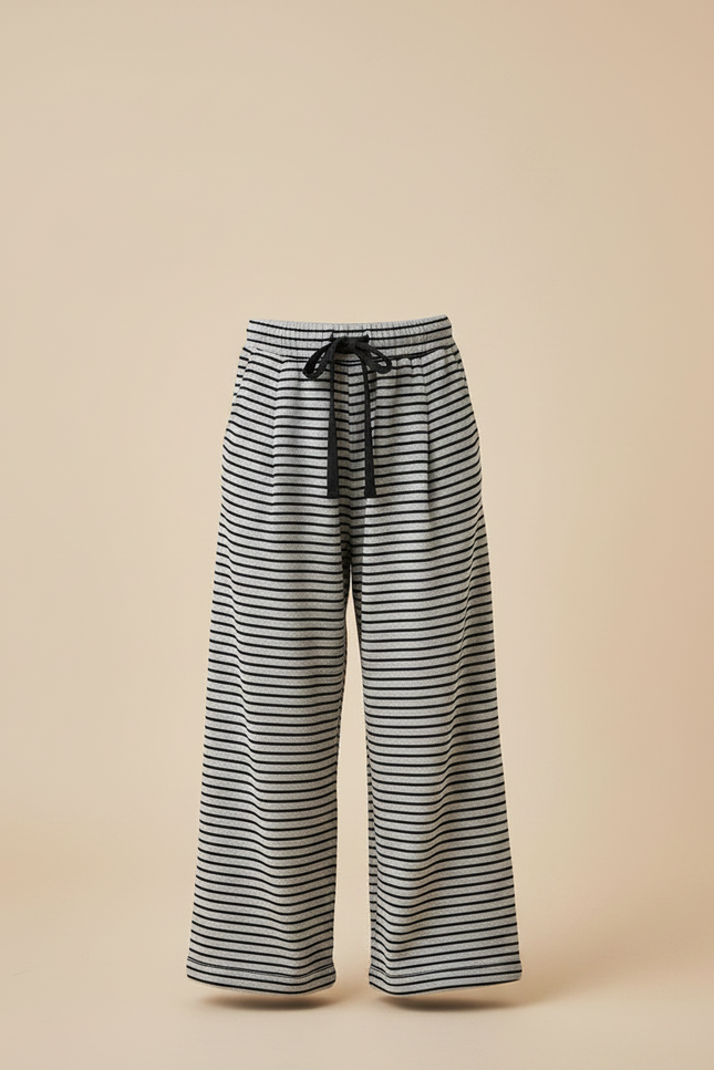 Pantalon Fluide Rayé Large Cordon Décontracté - Imprimé Molleton - vue 3