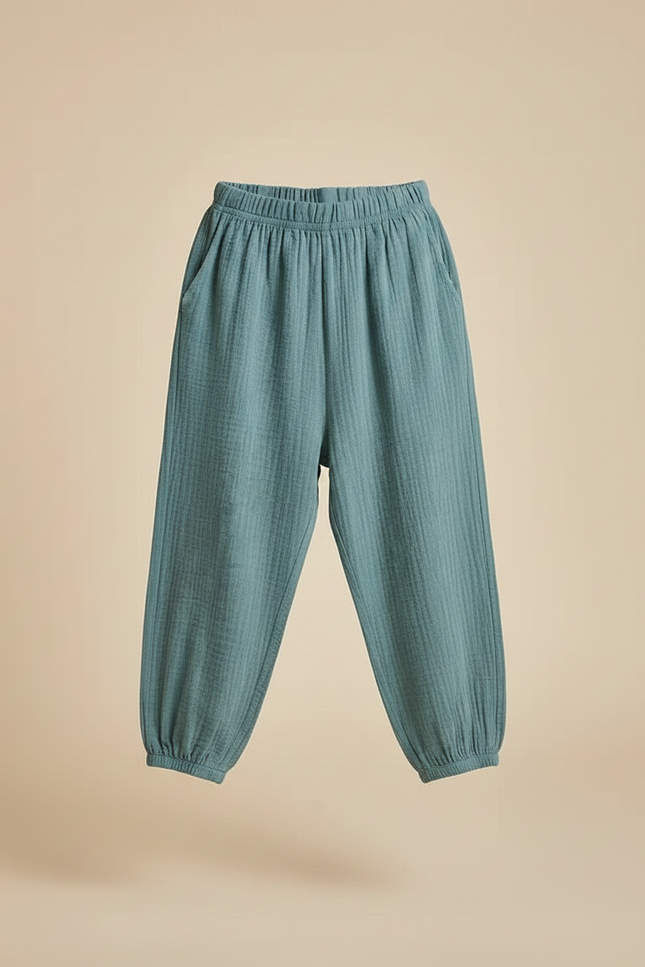 Pantalon Fluide Vert Ample Coton Léger Enfant - vue 3
