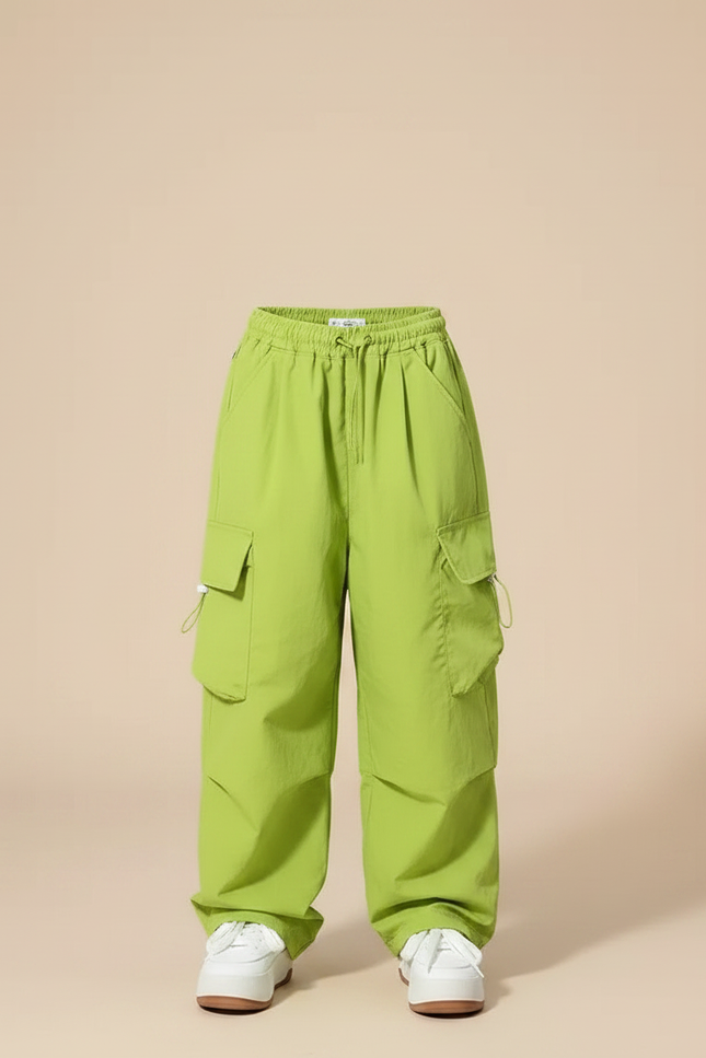 Pantalon Fluide Vert Ample Cargo Streetwear Enfant - Polyester - vue 3