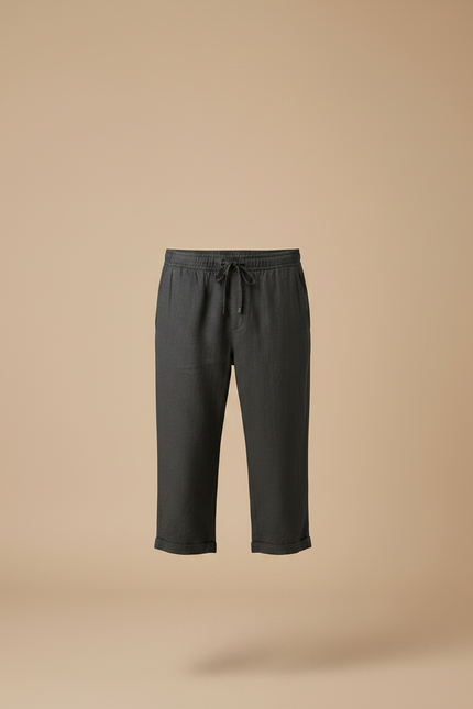 Pantalon Fluide Gris Cordon Ample Décontracté Léger - Lin - vue 3