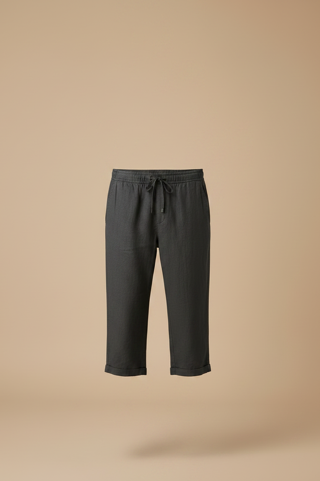 Pantalon Fluide Gris Cordon Ample Décontracté Léger - Lin - vue 3
