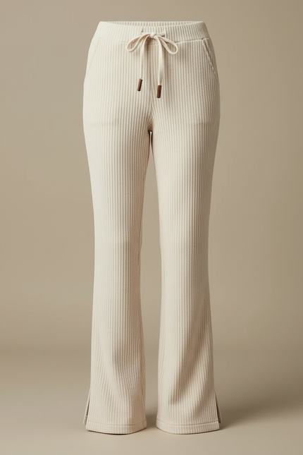 Pantalon Fluide Évasé Côtelé Beige Confortable Femme - Cordé - vue 3
