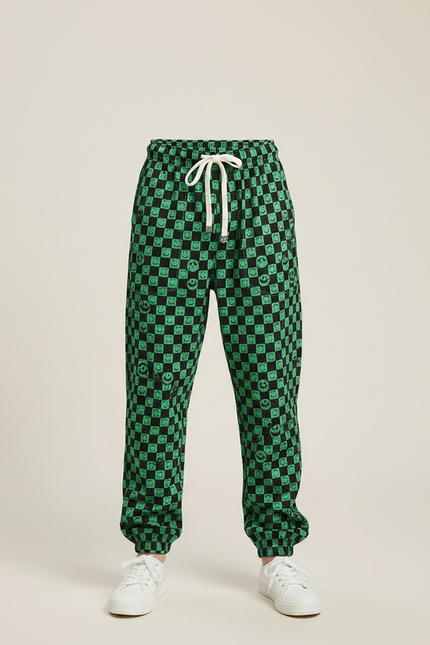 Pantalon Fluide Vert Carreaux Ample Décontracté Enfant - Molleton - vue 3