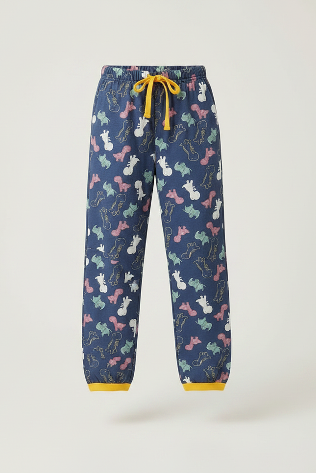 Pantalon Fluide Bleu Marine Imprimé Dinosaure Coton Enfant - vue 3