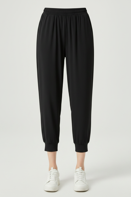 Pantalon Fluide Noir Ample Confortable Sportif Élastique - Viscose - vue 3