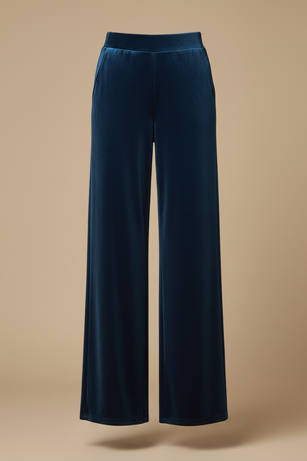 Pantalon Fluide Velours Bleu Ample Élégant Femme - Marine - vue 3