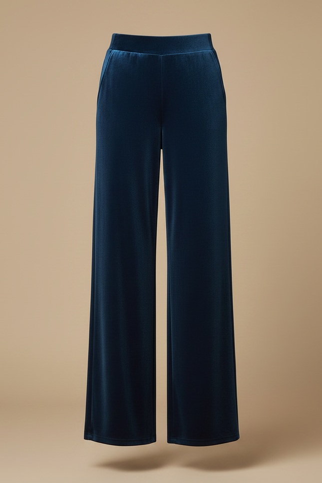 Pantalon Fluide Velours Bleu Ample Élégant Femme - Marine - vue 3