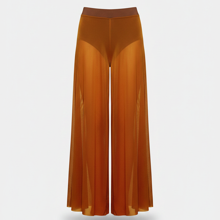 Pantalon Fluide Marron Transparent Ample Élastique Femme - Maille