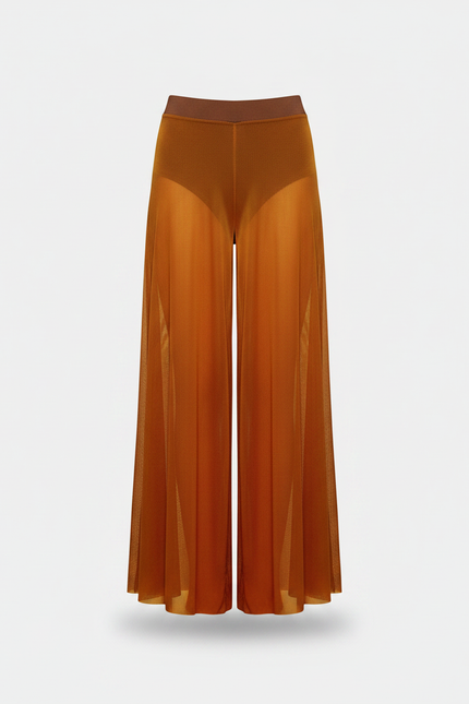 Pantalon Fluide Marron Transparent Ample Élastique Femme - Maille