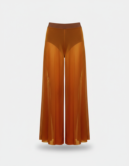 Pantalon Fluide Marron Transparent Ample Élastique Femme - Maille