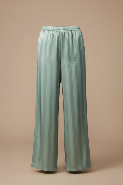 Pantalon Fluide Vert Menthe Rayé Satiné Ample - vue 3