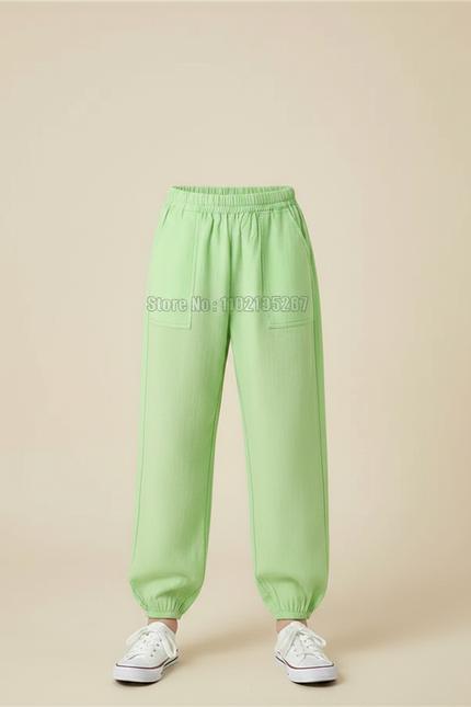 Pantalon Fluide Vert Ample Coton Enfants Décontracté - Lin - vue 3