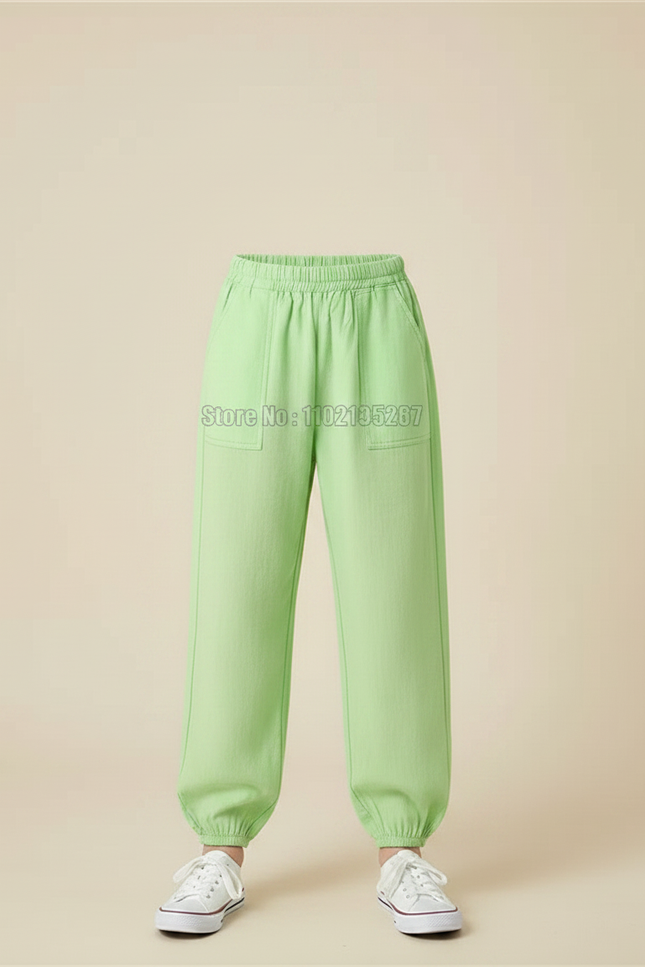 Pantalon Fluide Vert Ample Coton Enfants Décontracté - Lin - vue 3