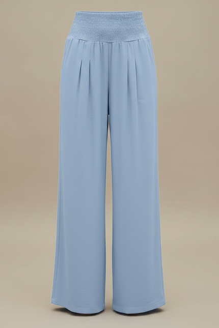 Pantalon Fluide Bleu Ciel Ample Plissé Smocké Décontracté - Polyester - vue 3