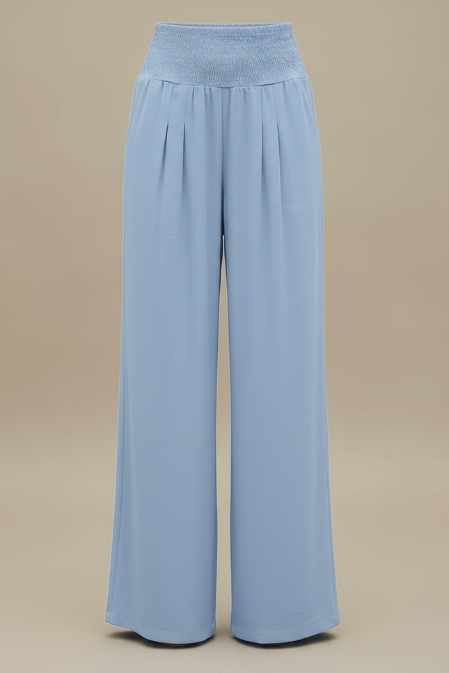 Pantalon Fluide Bleu Ciel Ample Plissé Smocké Décontracté - Polyester - vue 3