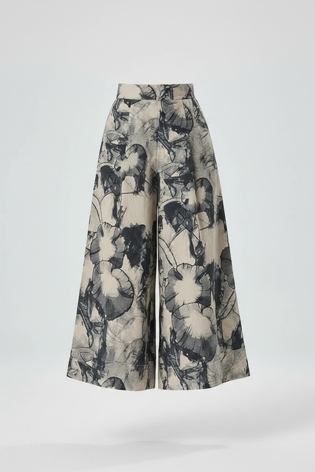 Pantalon Fluide Imprimé Floral Ample Taille Haute Confortable - Viscose - vue 3