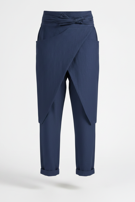Pantalon Fluide Bleu Marine Irrégulier Ample Décontracté Femme - Lin - vue 3