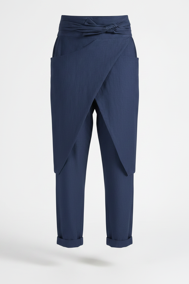 Pantalon Fluide Bleu Marine Irrégulier Ample Décontracté Femme - Lin - vue 3