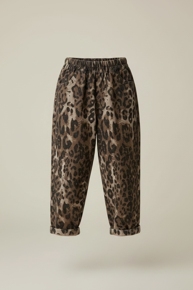 Pantalon Fluide Léopard Marron Ample Enfant Coton - Molleton - vue 3