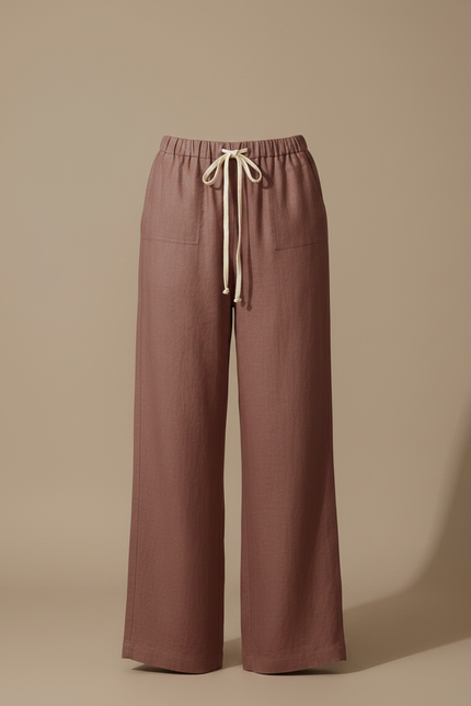Pantalon Fluide Lin Cordon Ample Marron Confortable - vue 3