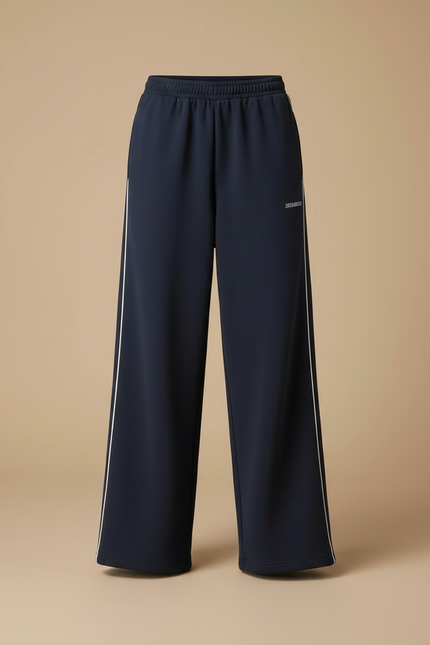 Pantalon Fluide Bleu Marine Ample Rayé Décontracté Brodé - Molleton - vue 3