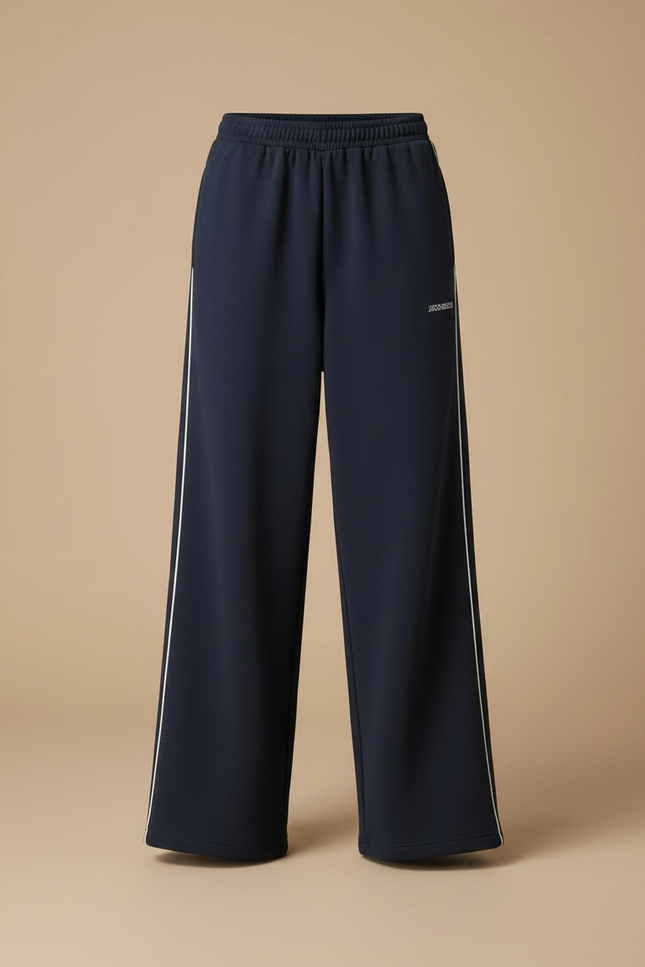Pantalon Fluide Bleu Marine Ample Rayé Décontracté Brodé - Molleton - vue 3