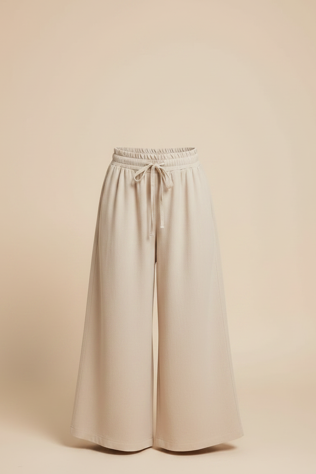 Pantalon Fluide Beige Large Confortable Cordon Décontracté - Lin - vue 3